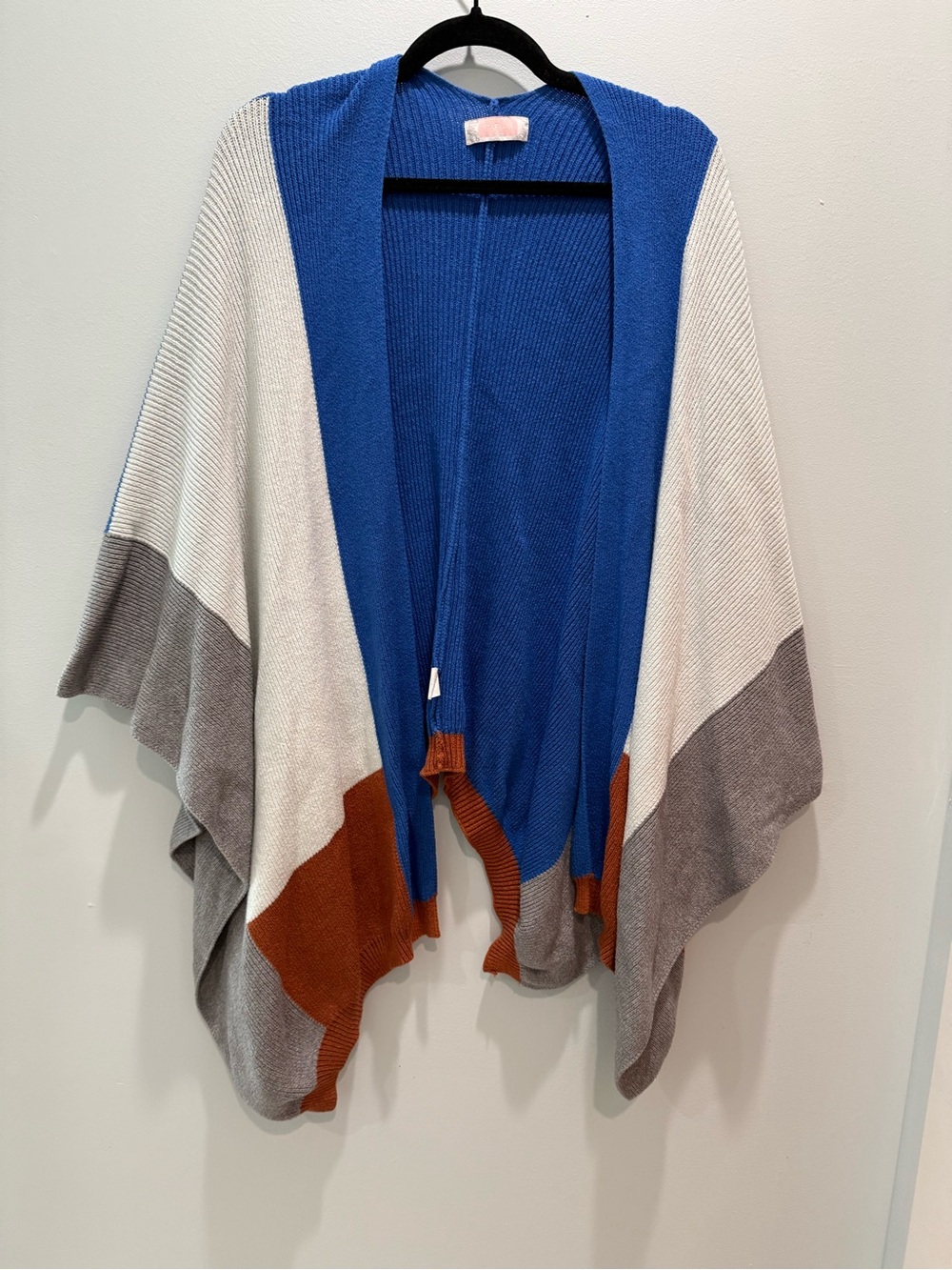 C+D+M Collection Colorblock Knit Ruana Poncho Cardigan Blue L